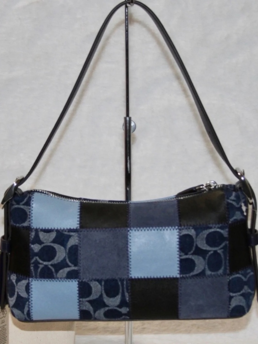 COACH Coachtopia Alter Ego Small Slouchy Shoulder Bag Patchwork Sig Leather Blue - Picture 9 of 9